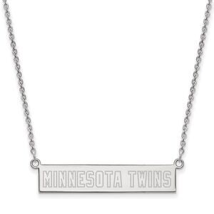 Sterling Silver MLB Minnesota Twins Small Bar Necklace, 18 Inch